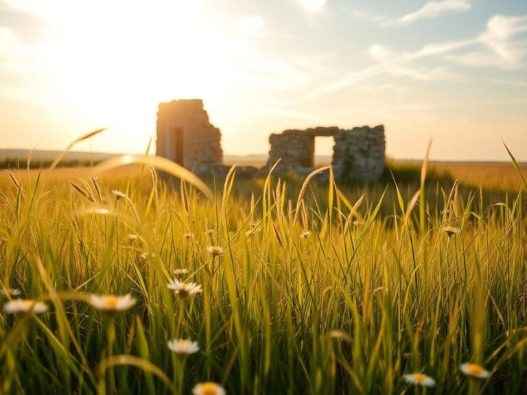 Flick International Serene outdoor scene of a sunlit field with blooming wildflowers symbolizing new beginnings and freedom