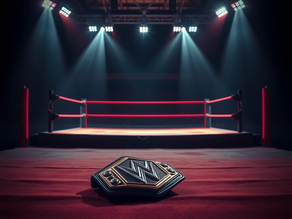 Flick International A dramatic wrestling ring scene with a discarded championship belt, conveying tension and mixed emotions.