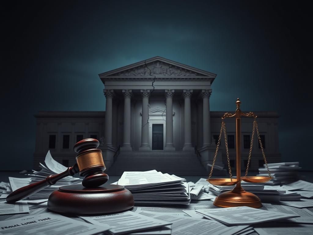 Flick International Conceptual image of a cracked government building symbolizing corruption