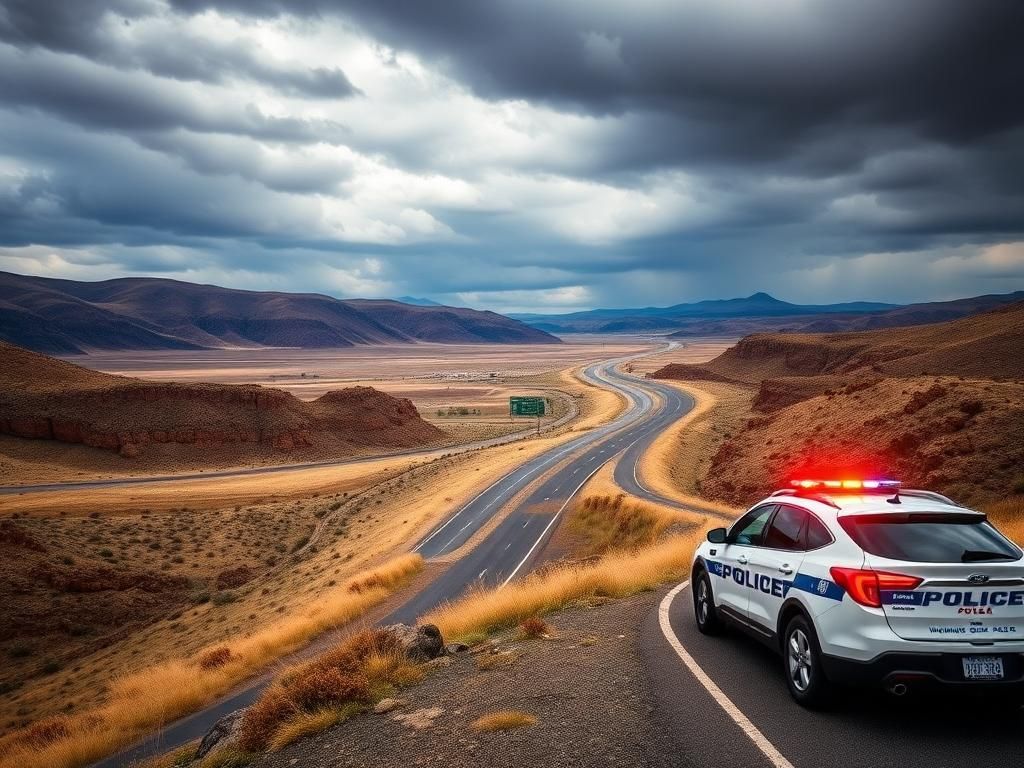 Flick International Aerial view of Wyoming landscape with a Highway Patrol car, symbolizing immigration enforcement efforts.