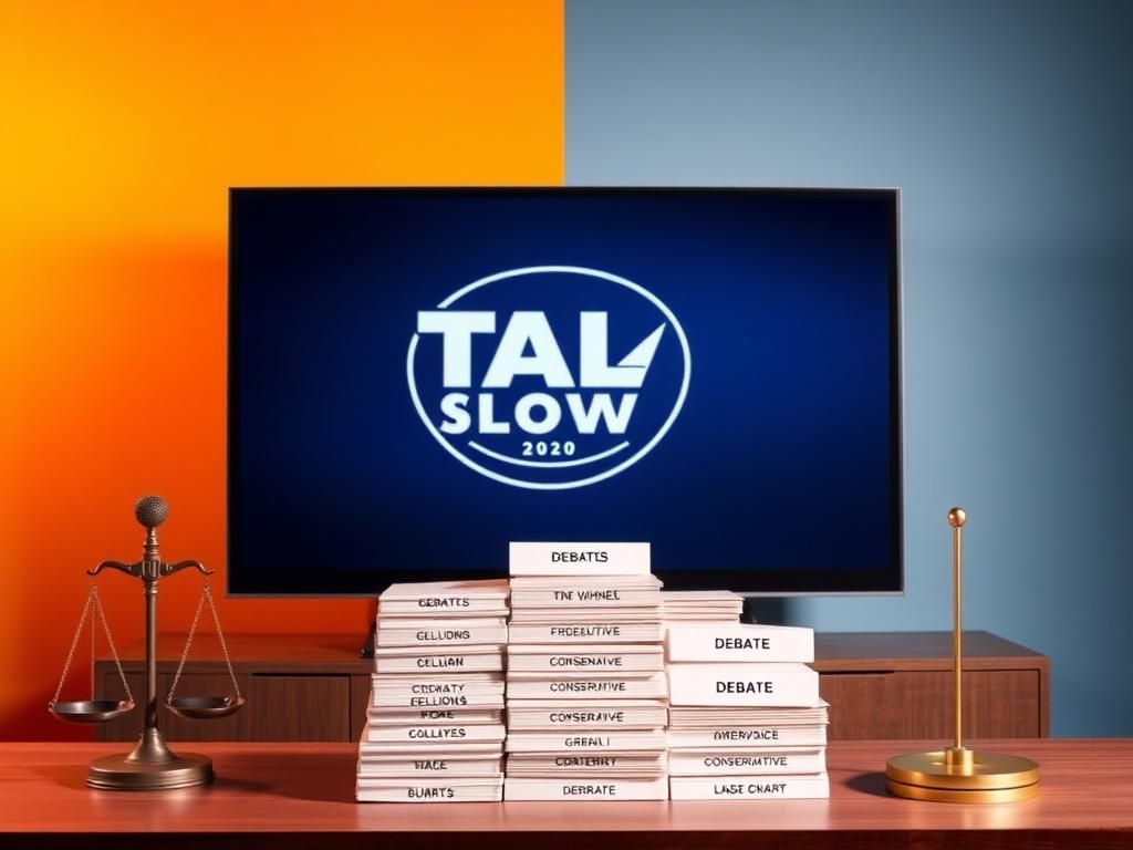 Flick International A conceptual image depicting a television showcasing a talk show logo with contrasting colors representing media bias.