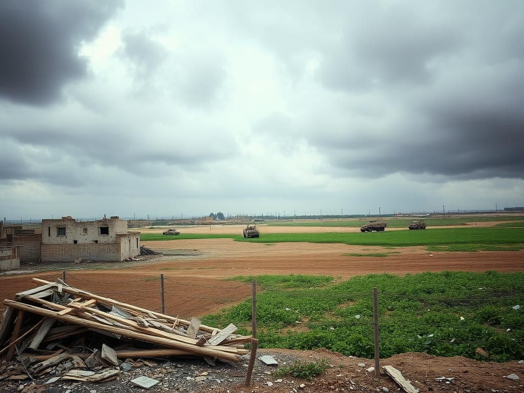 Flick International Desolate landscape of the Gaza Strip showing damaged buildings and debris