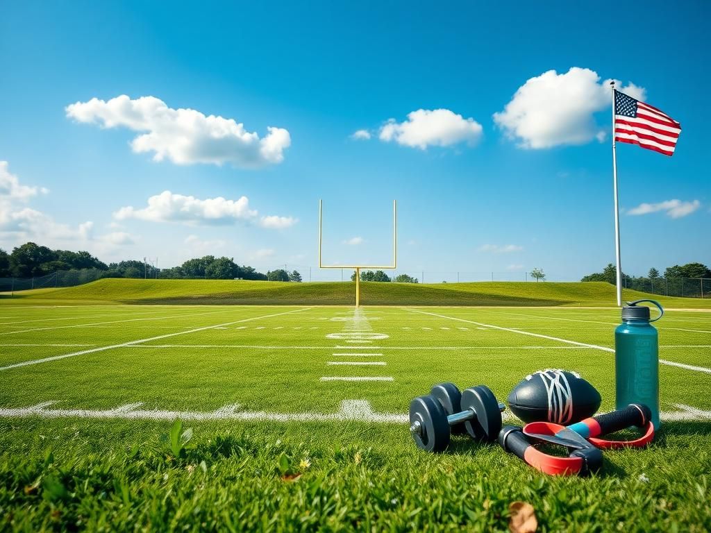 Flick International An empty football field with fitness equipment representing dedication to health and wellness