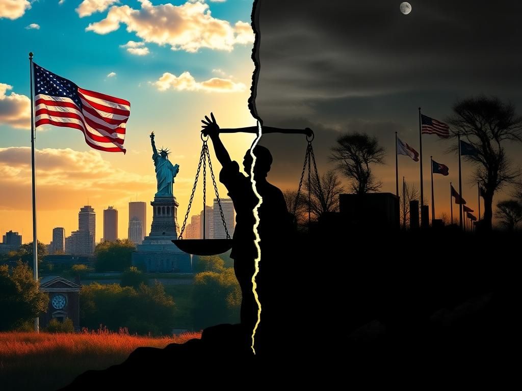 Flick International A contrasting landscape showing symbols of American pride and disillusionment