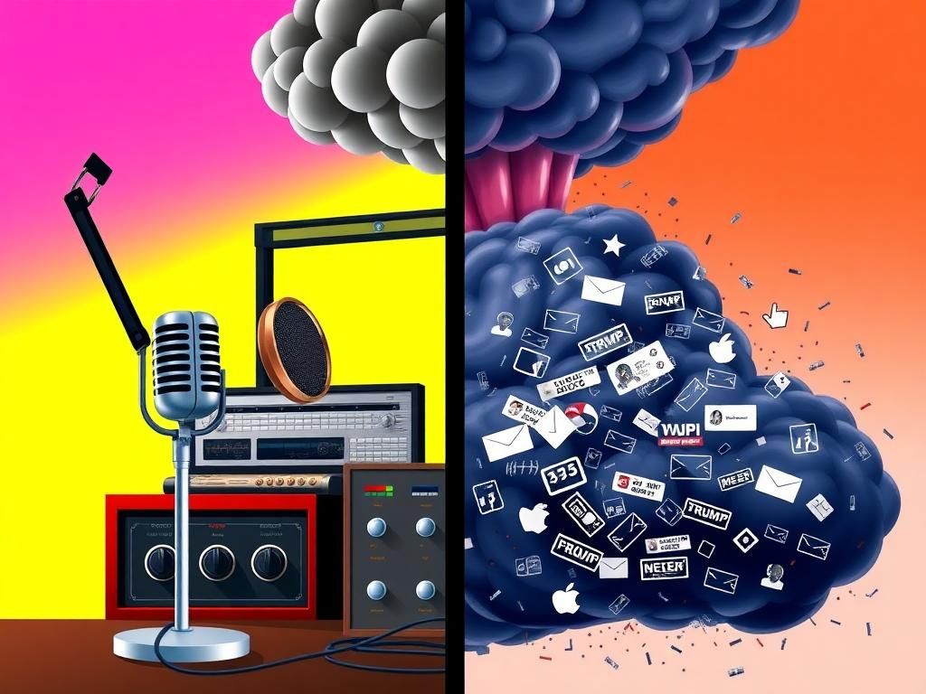 Flick International A split scene representing the political feud between Charlamagne tha God and President Trump, showcasing contrasting elements of media influence and social media controversy.