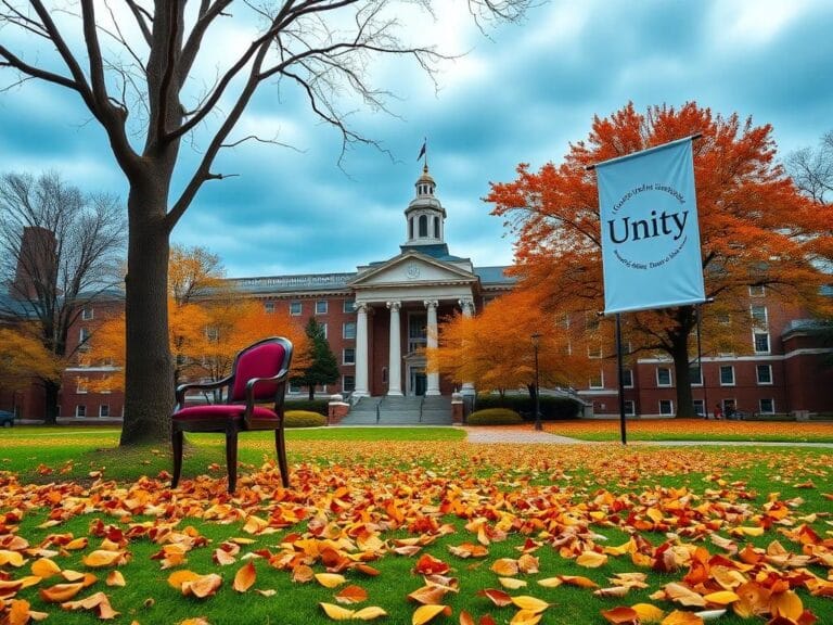 Flick International Tranquil autumn scene at George Mason University with iconic building and colorful leaves