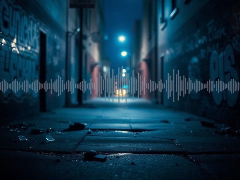 Flick International Dimly lit urban alleyway in Cincinnati showing chaos after a recent violent event