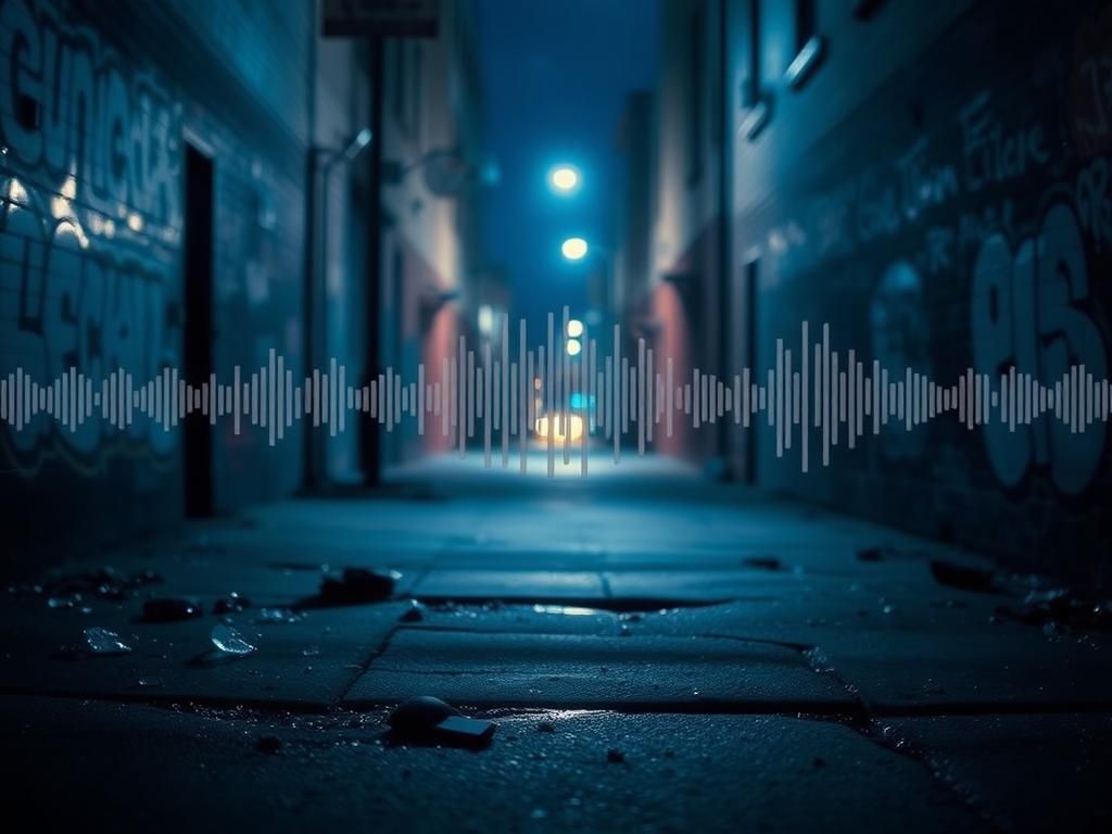 Flick International Dimly lit urban alleyway in Cincinnati showing chaos after a recent violent event