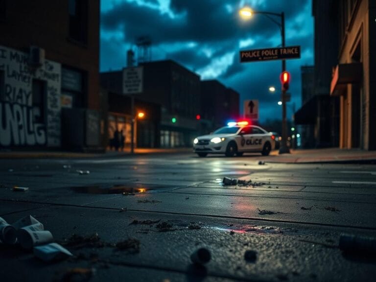 Flick International A gritty urban street in downtown Cincinnati depicting remnants of a chaotic brawl