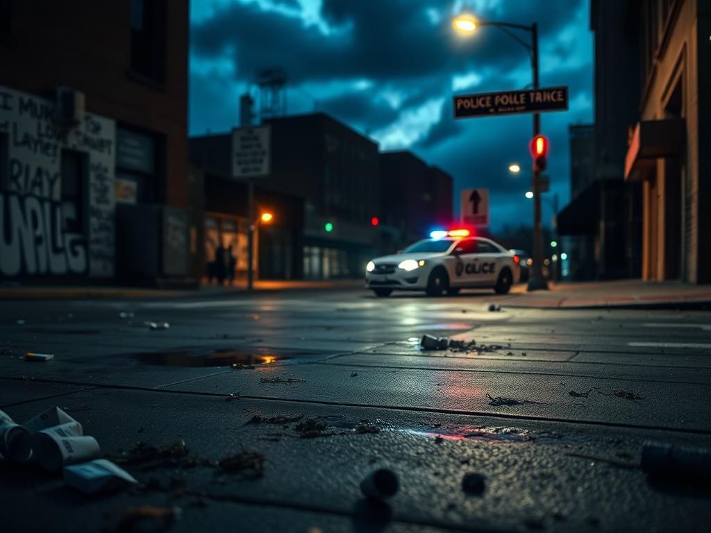 Flick International A gritty urban street in downtown Cincinnati depicting remnants of a chaotic brawl