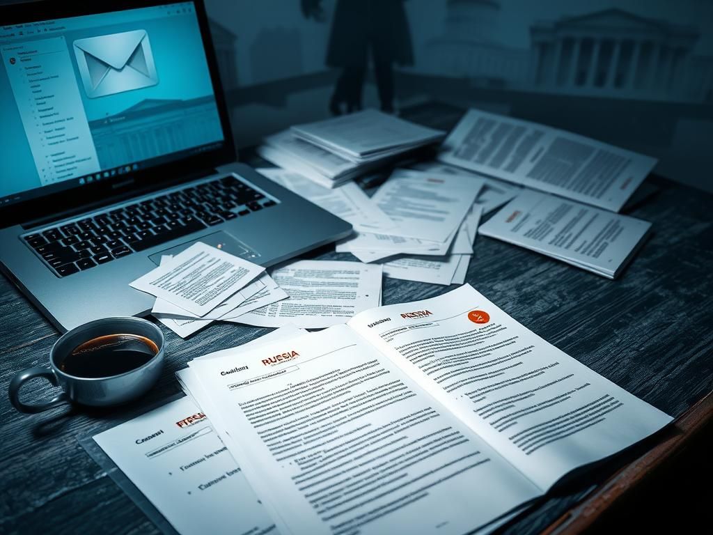 Flick International A textured desk filled with documents and a laptop suggesting ongoing investigations.