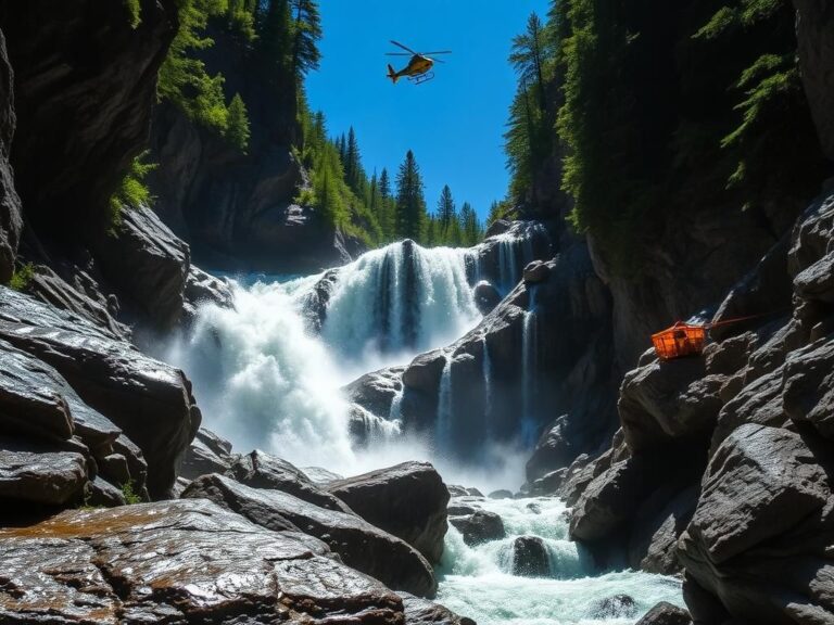 Flick International Injured hiker being rescued from Big Falls waterfall after a 25-foot plunge