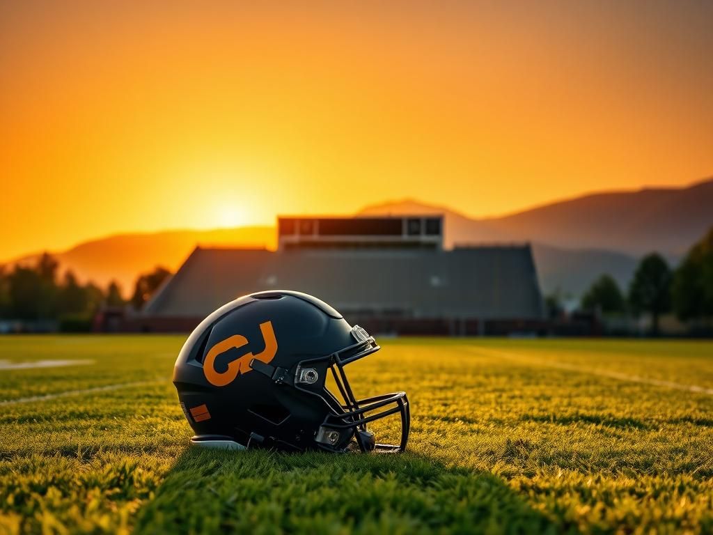 Flick International Tranquil football field at dusk with a Colorado Buffaloes helmet
