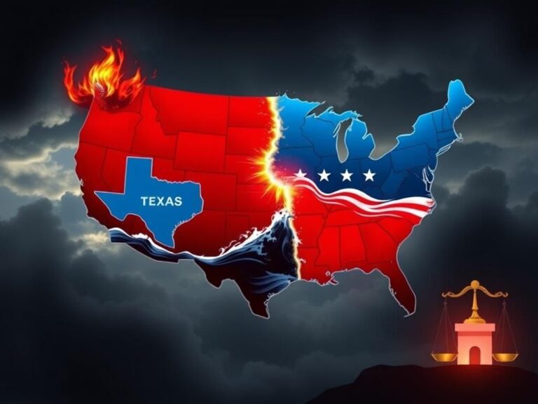 Flick International A stylized map of the United States highlighting Texas and California, representing contrasting political ideologies.