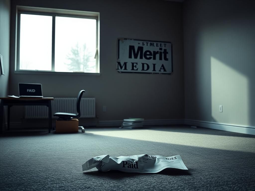 Flick International Empty office space of Merit Street Media representing corporate collapse