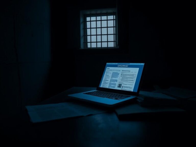 Flick International Dark prison cell with a laptop on a metal table