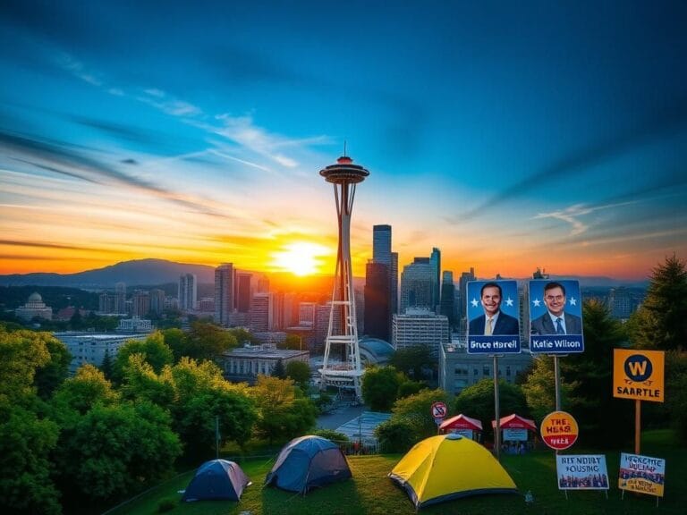 Flick International A vibrant cityscape of Seattle highlighting political tension and community engagement