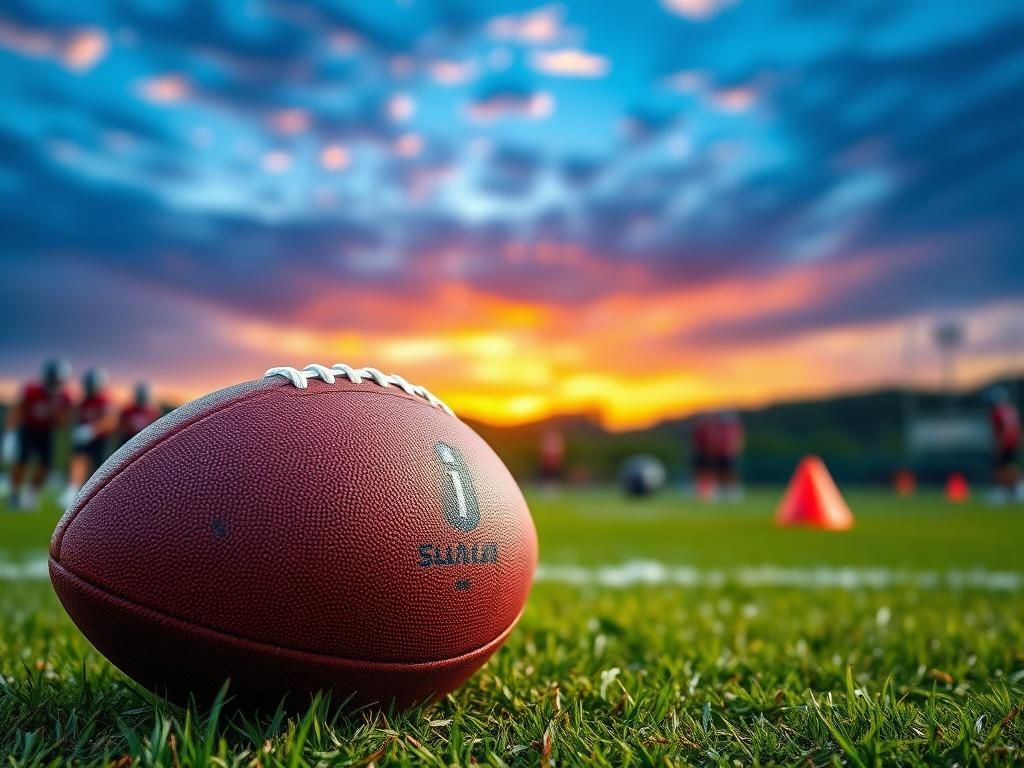 Flick International A football resting on a grassy field at an NFL training camp