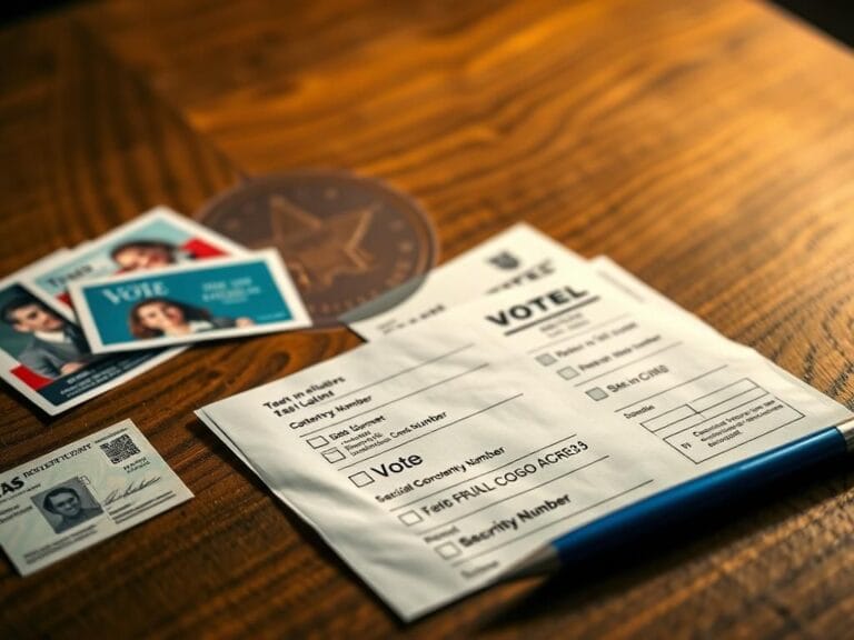 Flick International Close-up of a Texas mail-in ballot on a wooden table