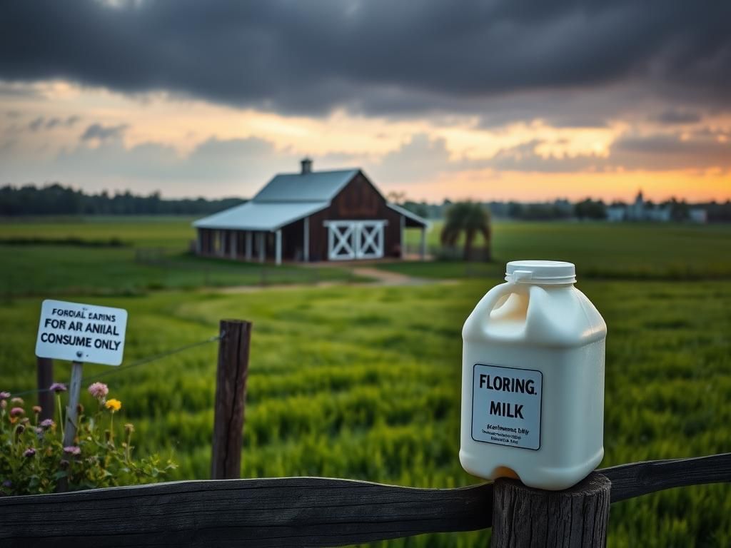 Flick International Serene Florida farm landscape with raw milk and warning sign