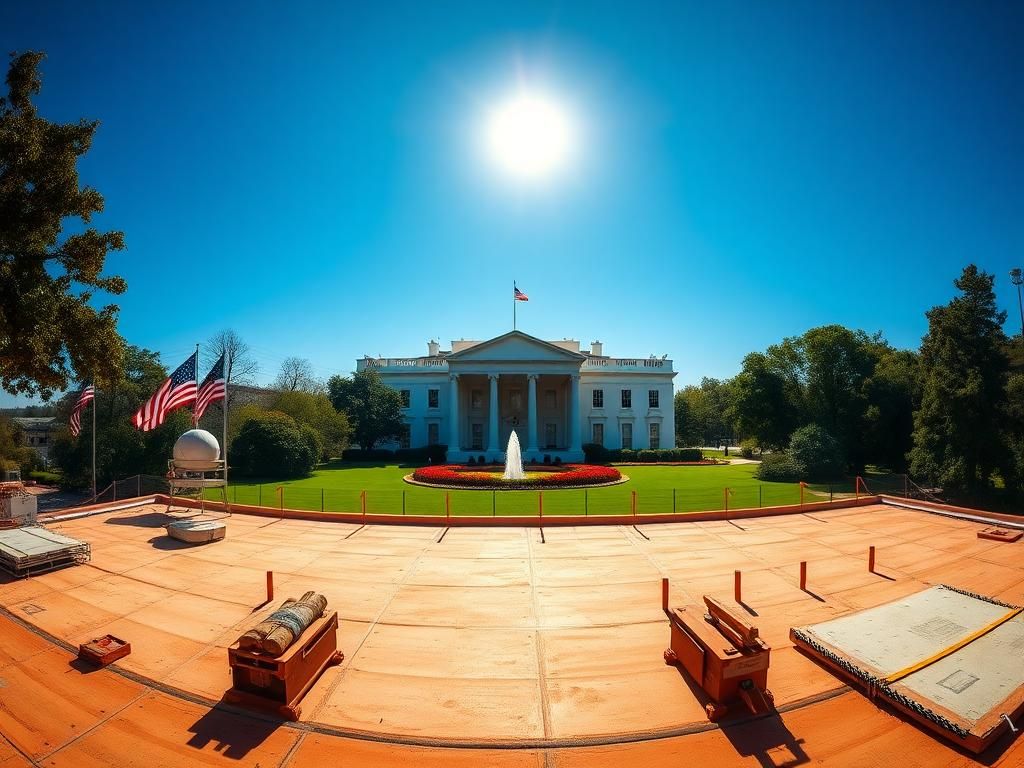 Flick International A panoramic view of the White House roof with construction materials indicating renovations