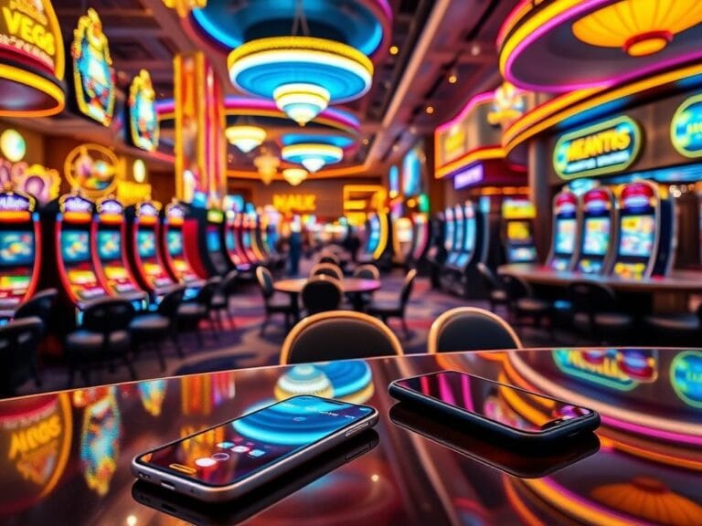 Flick International A vibrant Las Vegas casino floor scene showcasing brightly lit slot machines and empty chairs reflecting the decline in interest from young gamblers.