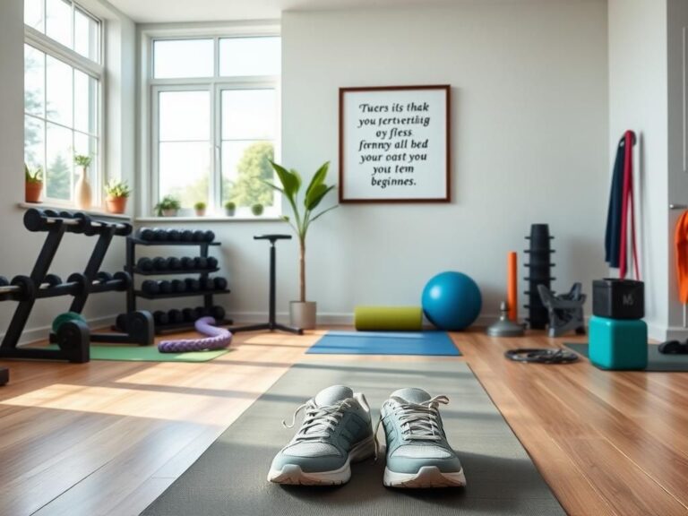 Flick International Serene home gym space featuring fitness equipment and a tranquil outdoor view
