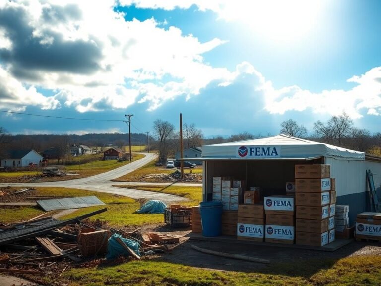 Flick International A serene landscape in Kentucky depicting the aftermath of a natural disaster, showcasing community resilience.