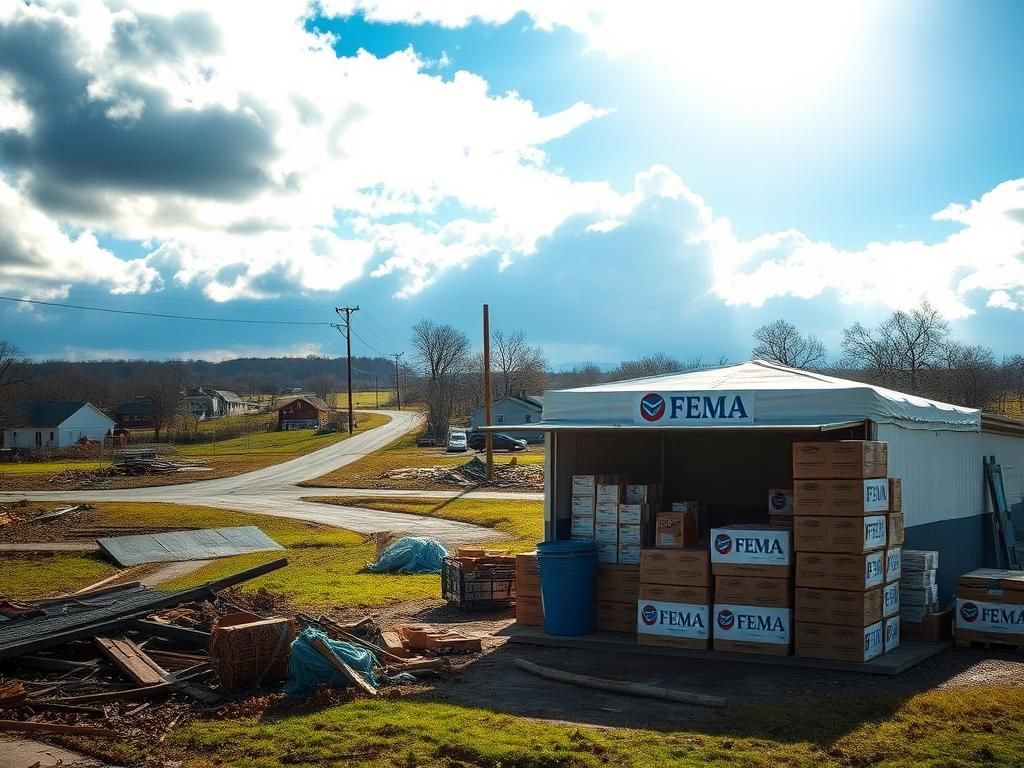 Flick International A serene landscape in Kentucky depicting the aftermath of a natural disaster, showcasing community resilience.