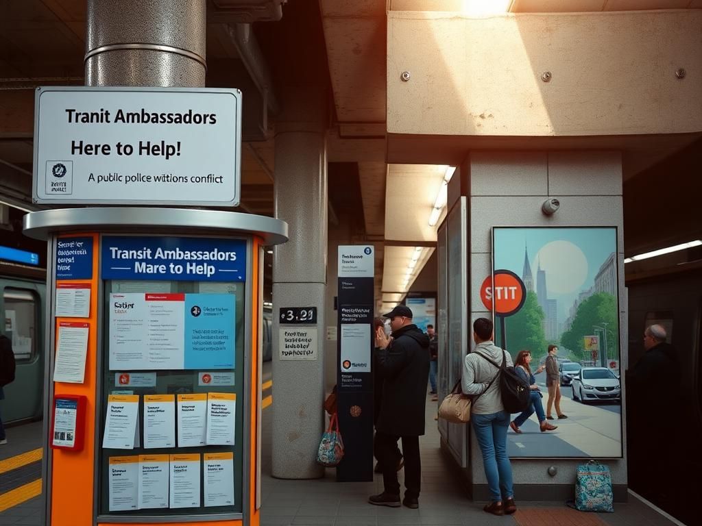 Flick International A vibrant urban subway station showcasing a transit kiosk for mental health resources.