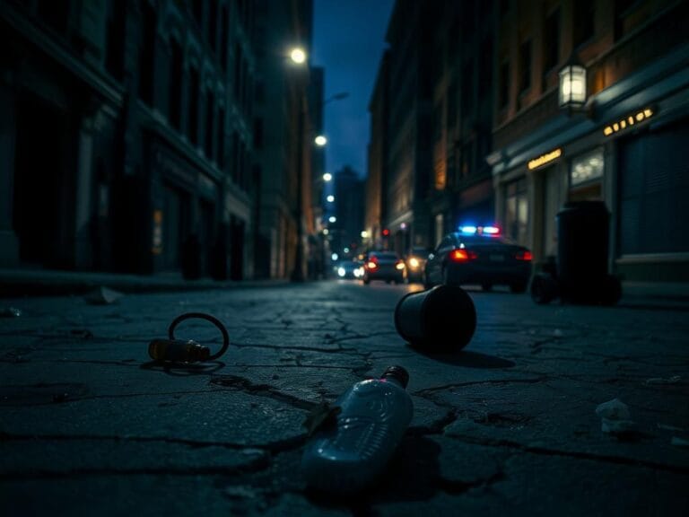 Flick International Dark street scene in downtown Cincinnati showcasing aftermath of a brawl