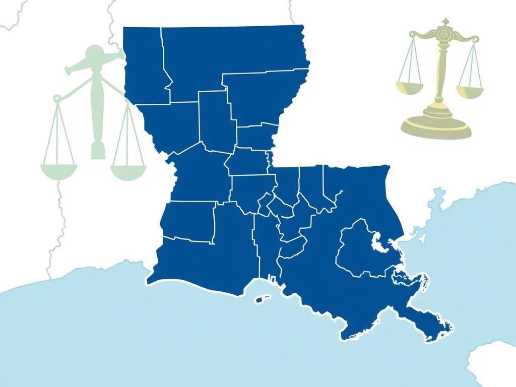 Flick International Detailed illustration of a stylized map of Louisiana showing congressional districts with majority-Black and majority-white areas