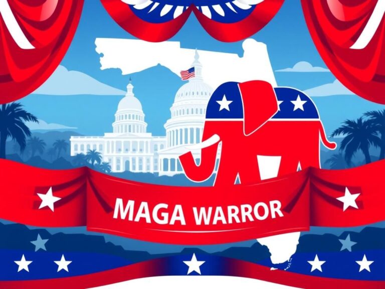 Flick International Stylized representation of the Republican National Committee featuring an elephant symbol and patriotic colors