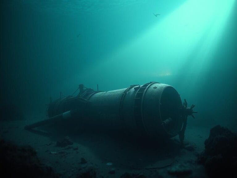 Flick International Damaged submersible wreck on the ocean floor near Titanic