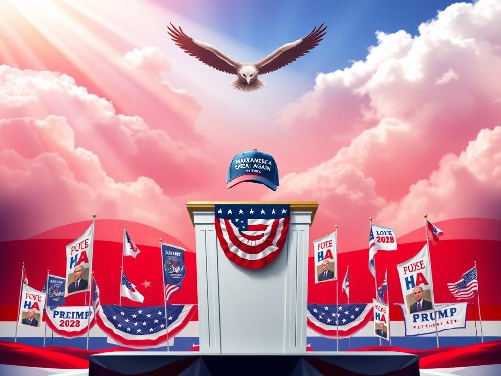 Flick International Stylized eagle soaring above a red, white, and blue gradient representing the Republican Party.