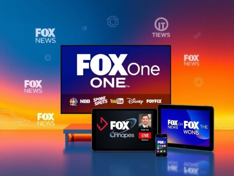 Flick International Modern digital interface of FOX One streaming service shown on smart TV, tablet, and smartphone with vibrant background.