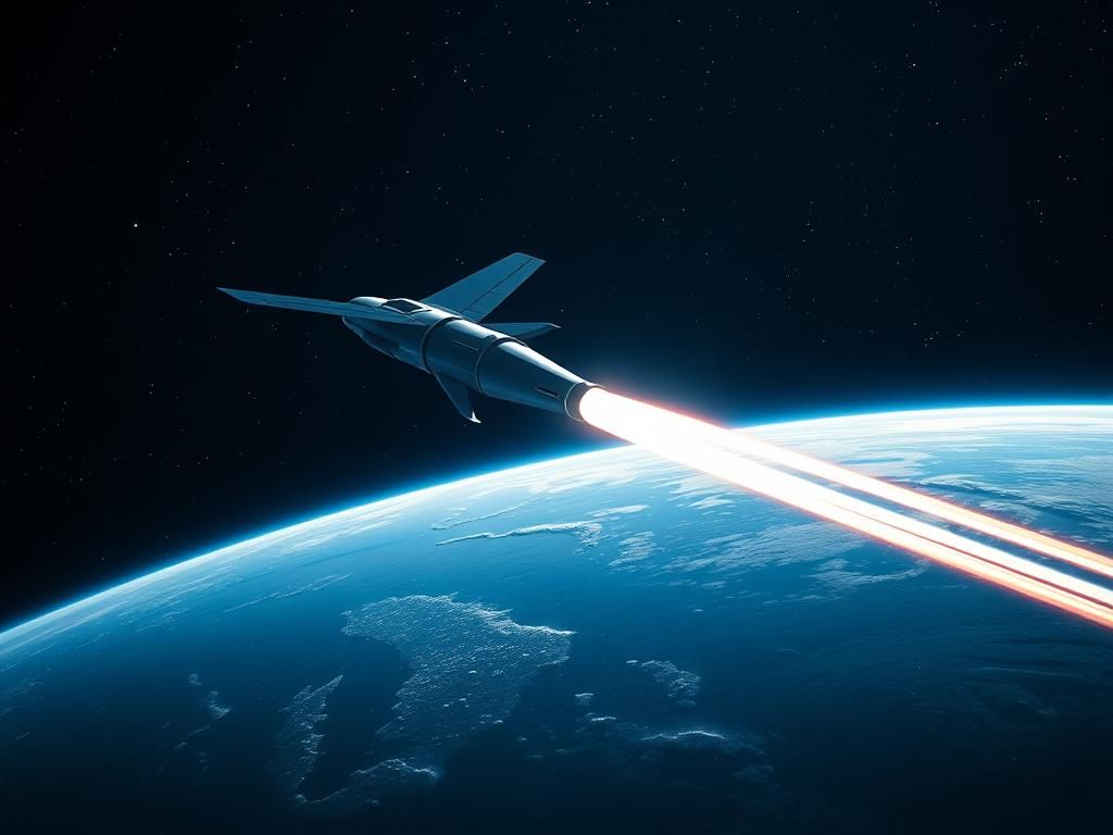 Flick International Futuristic satellite armed with advanced missile interceptor technology in outer space