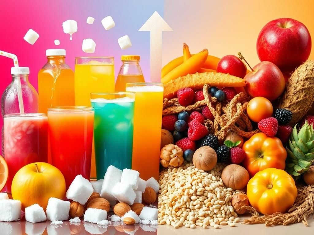 Flick International A vibrant scene showcasing sugary drinks contrasting with whole foods