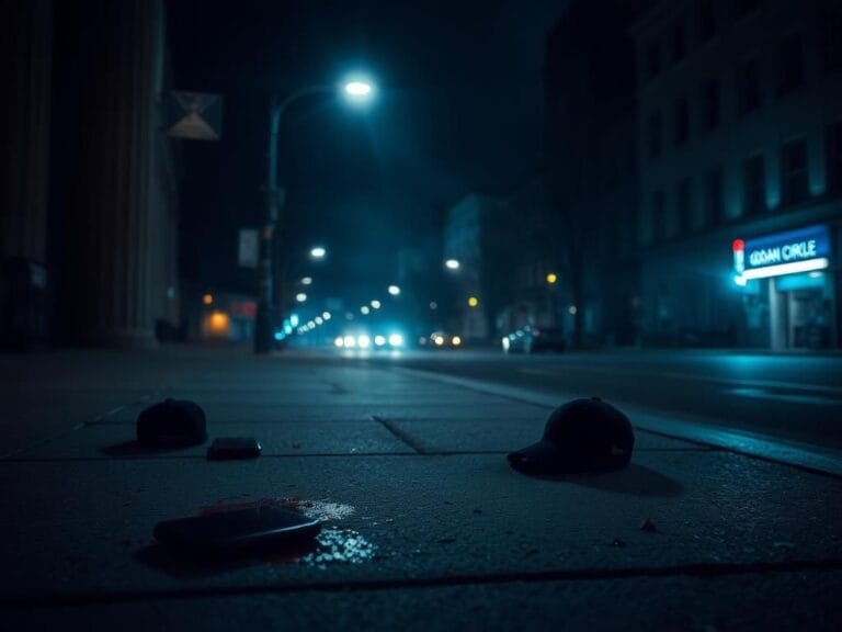 Flick International Dark street scene in Washington, D.C. showcasing aftermath of a violent attack
