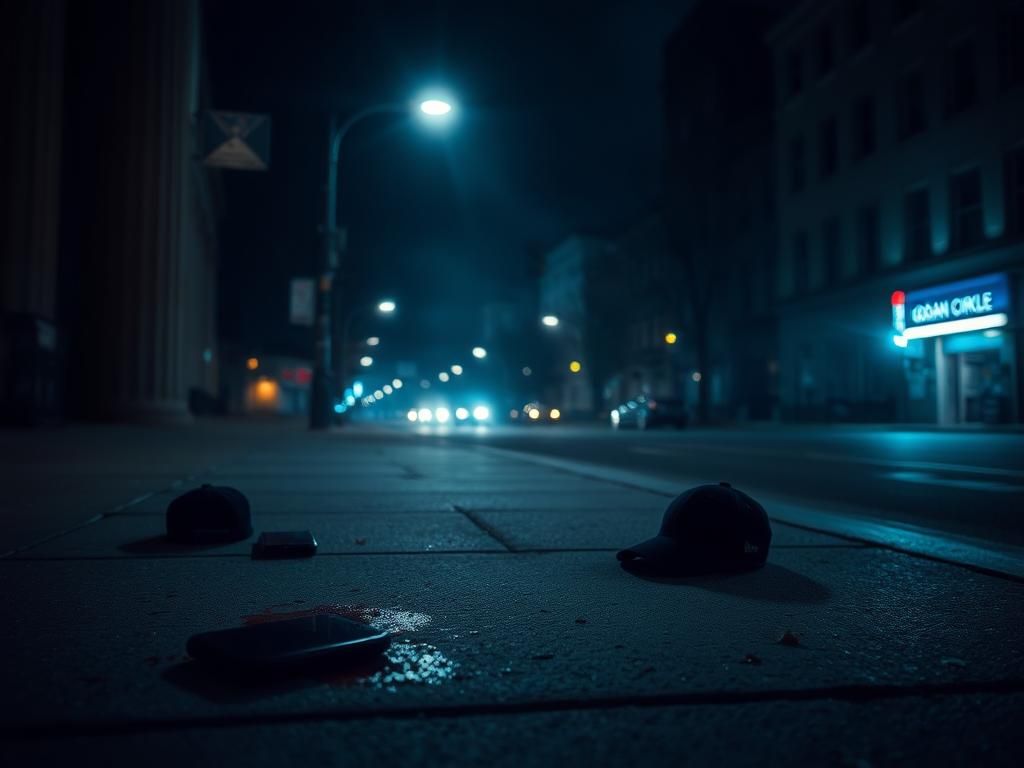 Flick International Dark street scene in Washington, D.C. showcasing aftermath of a violent attack