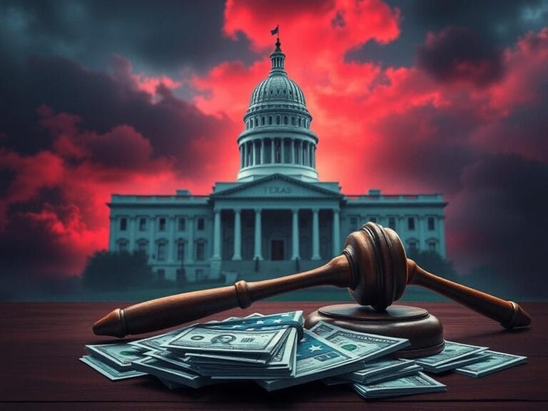 Flick International Dramatic scene of the Texas state capitol building symbolizing political conflict