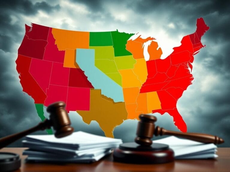 Flick International Aerial view of a fragmented US map highlighting congressional districts amid redistricting conflicts
