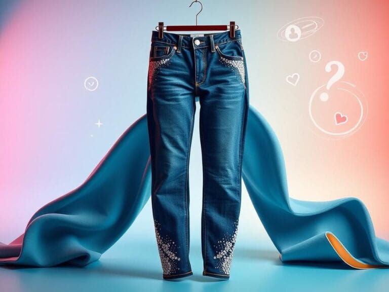 Flick International Stylish rhinestone-encrusted jeans on a vibrant backdrop