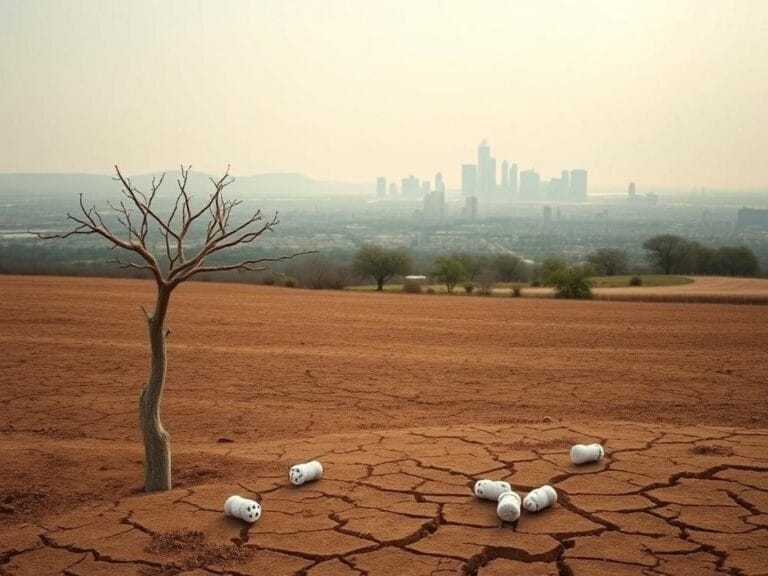 Flick International A barren field with a single wilted tree under a hazy skyline representing overpopulation concerns