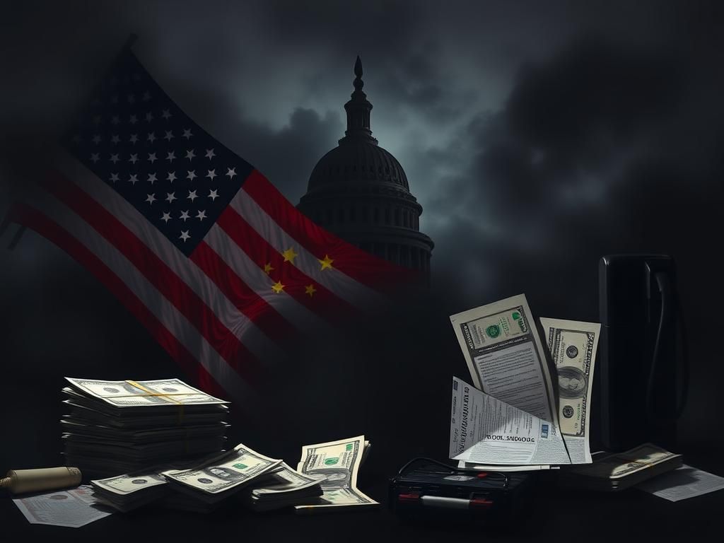 Flick International Abstract representation of American and Chinese flags with U.S. Capitol Building silhouette in fog