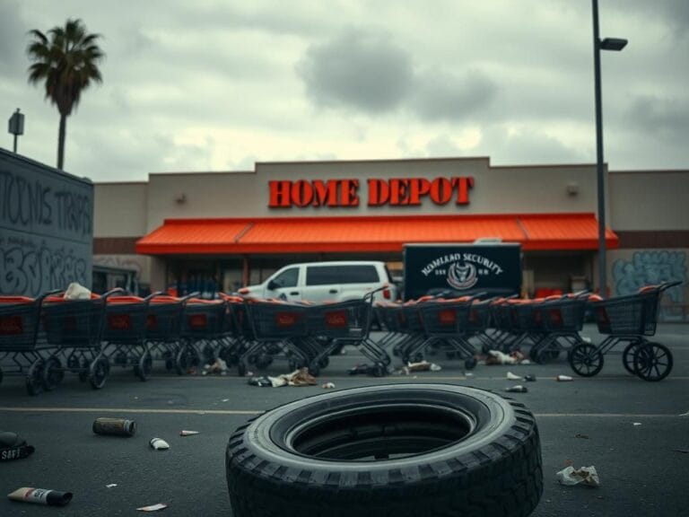 Flick International Dramatic exterior view of a Home Depot in Los Angeles during an immigration raid