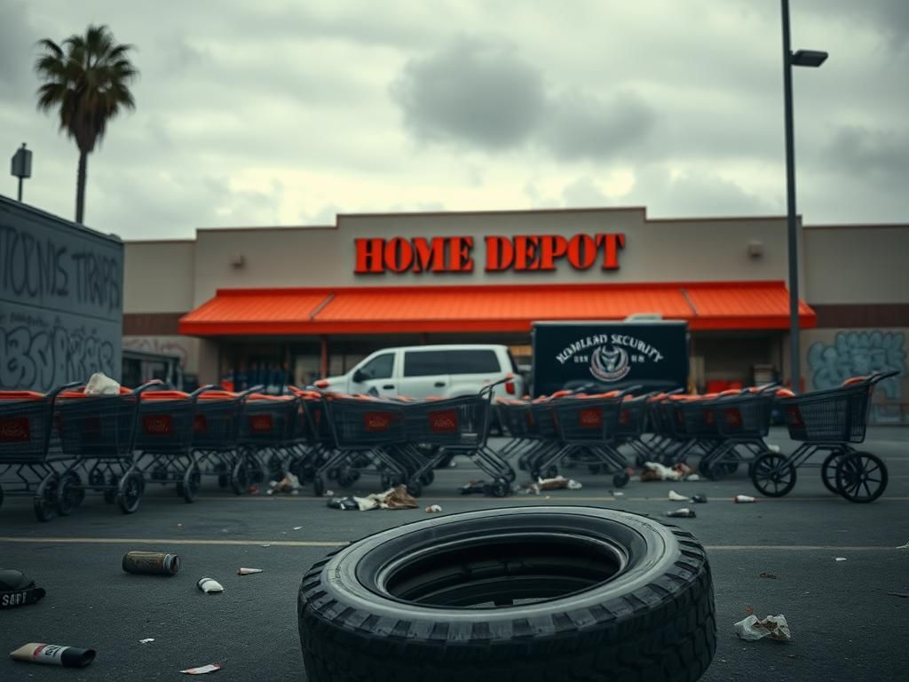 Flick International Dramatic exterior view of a Home Depot in Los Angeles during an immigration raid