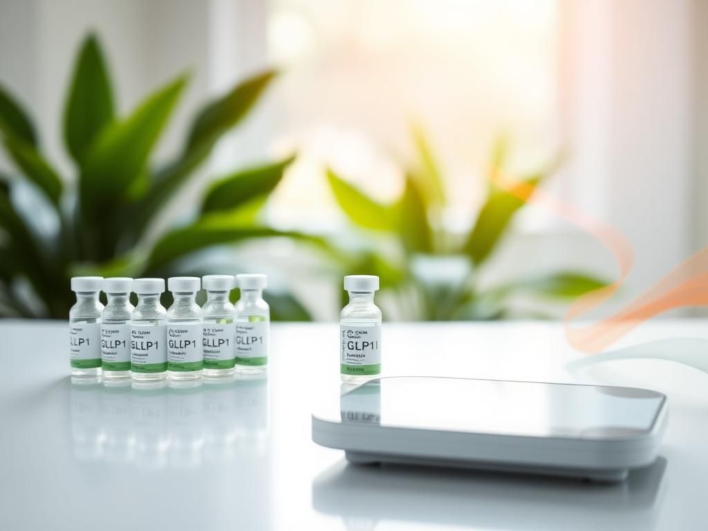 Flick International A serene medical setting with GLP-1 medication vials and a modern scale