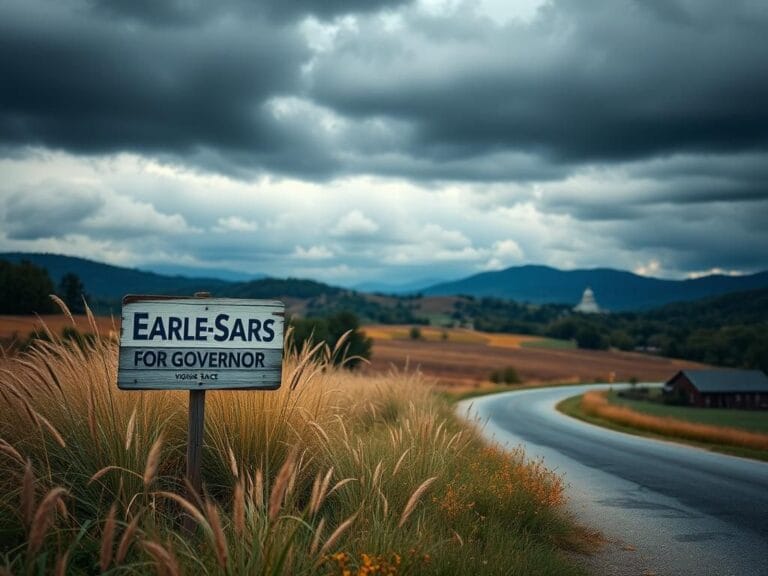 Flick International Weathered wooden campaign sign for Earle-Sears for Governor in Virginia countryside