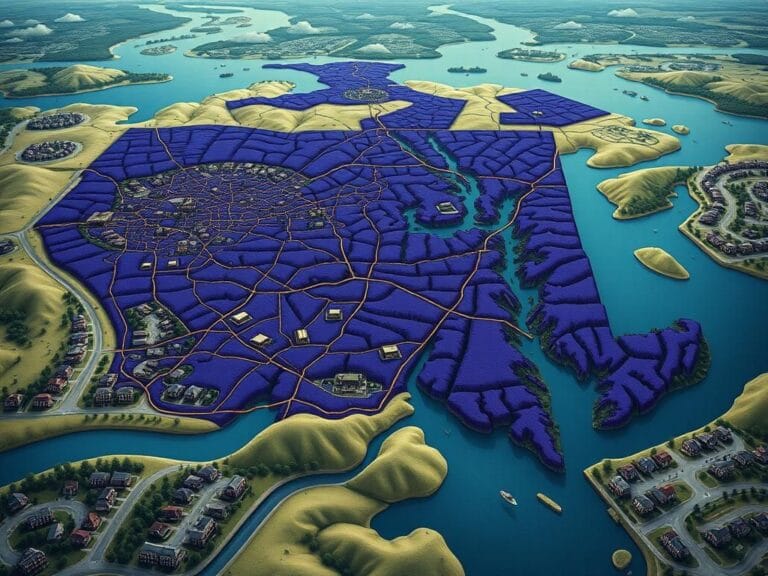 Flick International Artistic representation of Maryland's gerrymandered 'pterodactyl' congressional district, showcasing its intricate and chaotic shape.